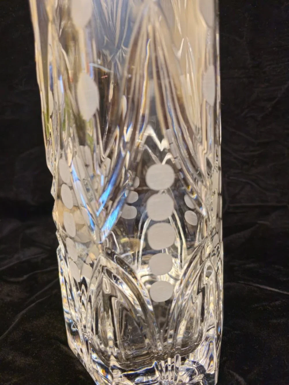Vintage Etched Crystal Vase With Geometric Dot Pattern 11-Inch Tall Hexagonal Ba - Picture 10 of 13